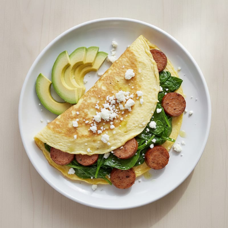 Egg White Spinach Omelette with Turkey Sausage