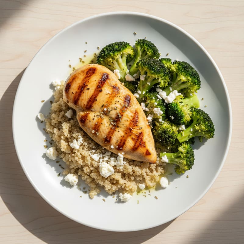Grilled Chicken Breast with Quinoa and Steamed Broccoli