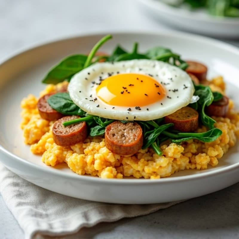 Chicken Sausage and Egg White Scramble with Spinach