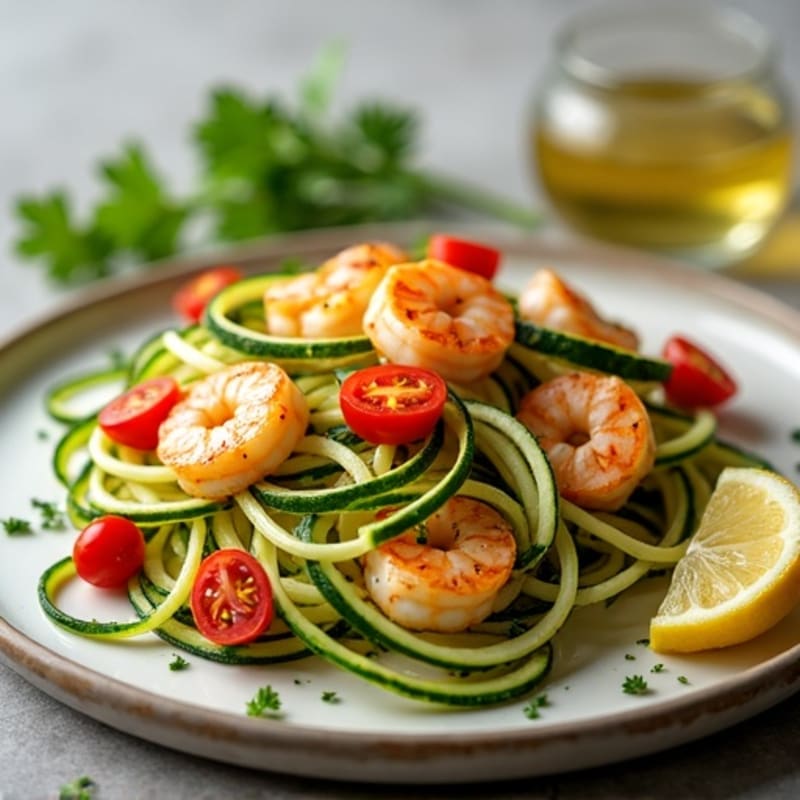 Garlic-Lemon Pan Seared Shrimp with Herb Zucchini Noodles