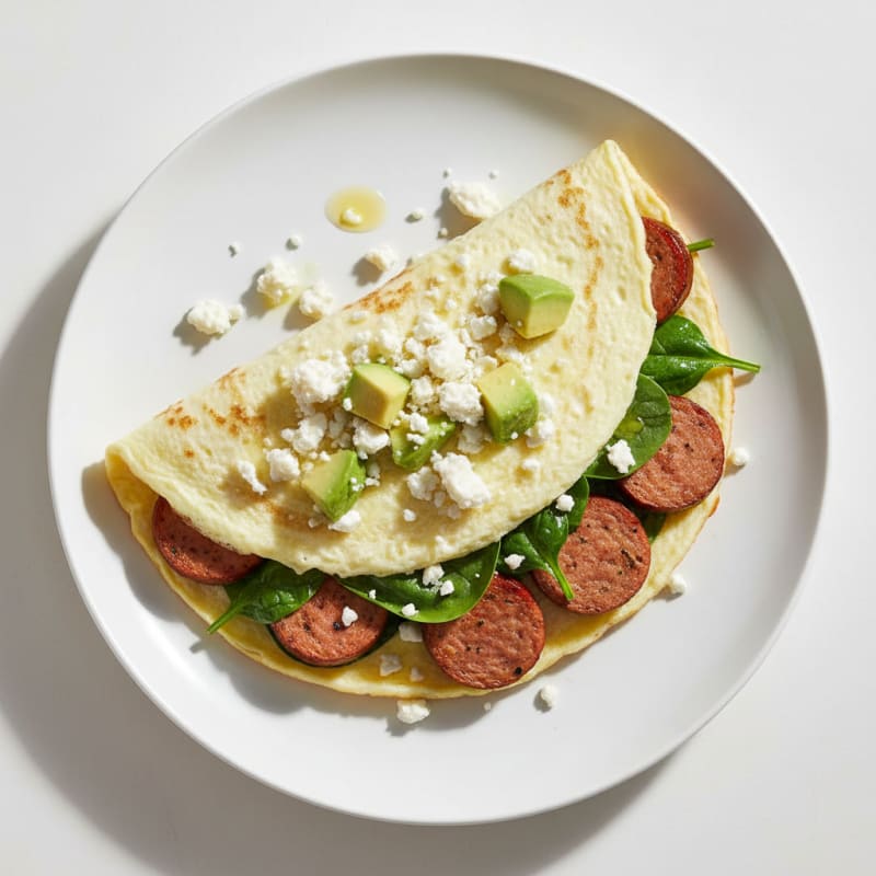 Egg White Spinach Omelet with Grilled Turkey Sausage