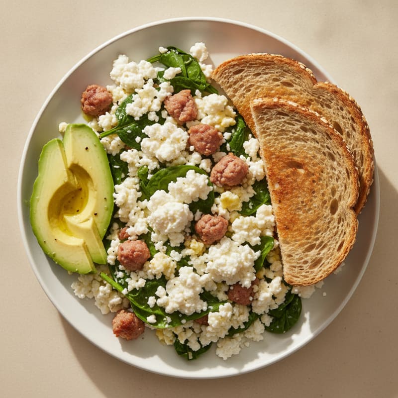 Egg White Scramble with Turkey Sausage and Cottage Cheese