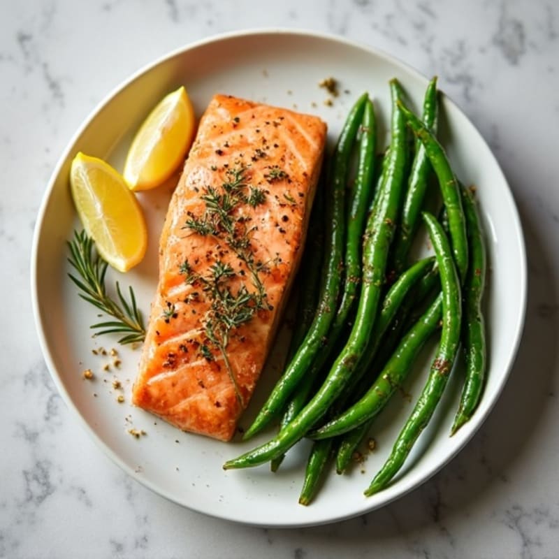 Herb-Roasted Salmon with Garlic Green Beans