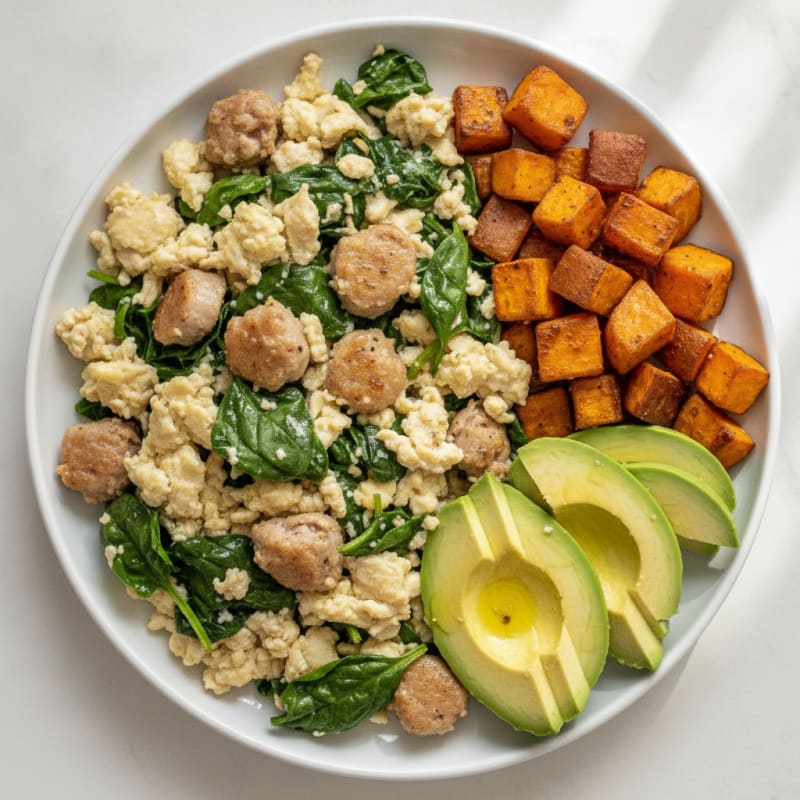 Egg White and Turkey Sausage Scramble with Spinach