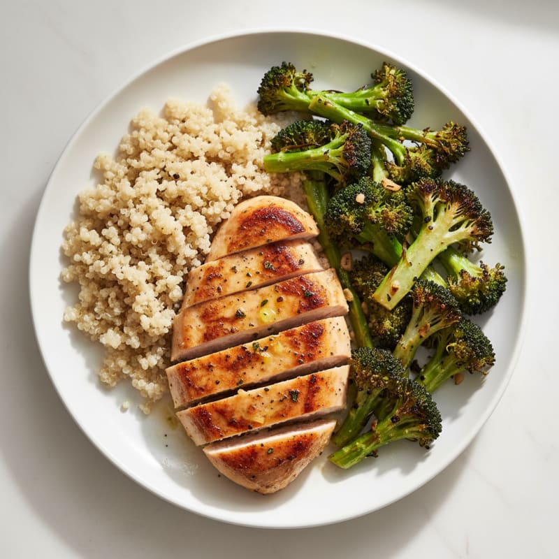 Grilled Chicken Breast with Quinoa and Roasted Broccoli