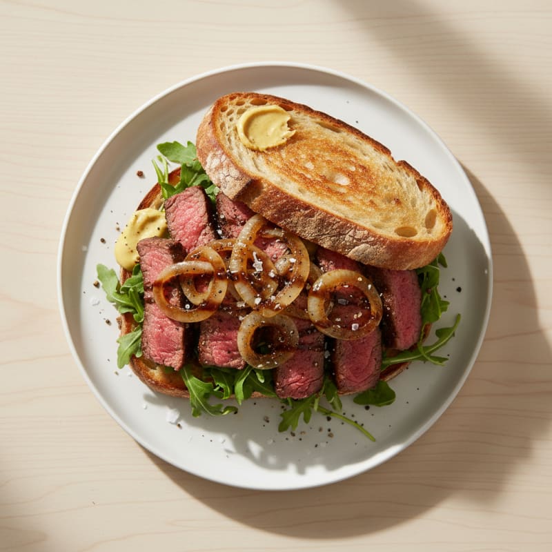 Tender Steak and Caramelized Onion Sandwich
