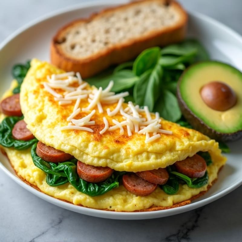 Egg White Spinach Omelette with Turkey Sausage
