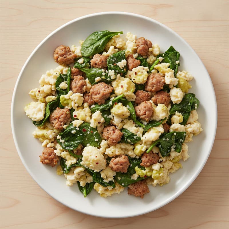Egg White and Turkey Sausage Scramble with Spinach