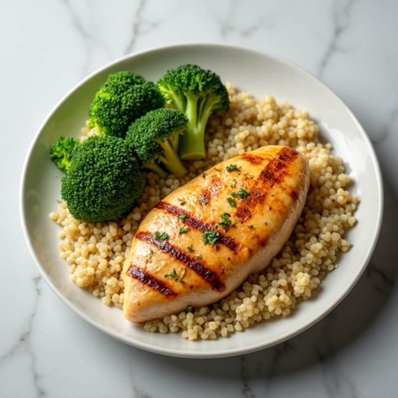 Grilled Chicken Breast with Quinoa and Steamed Broccoli