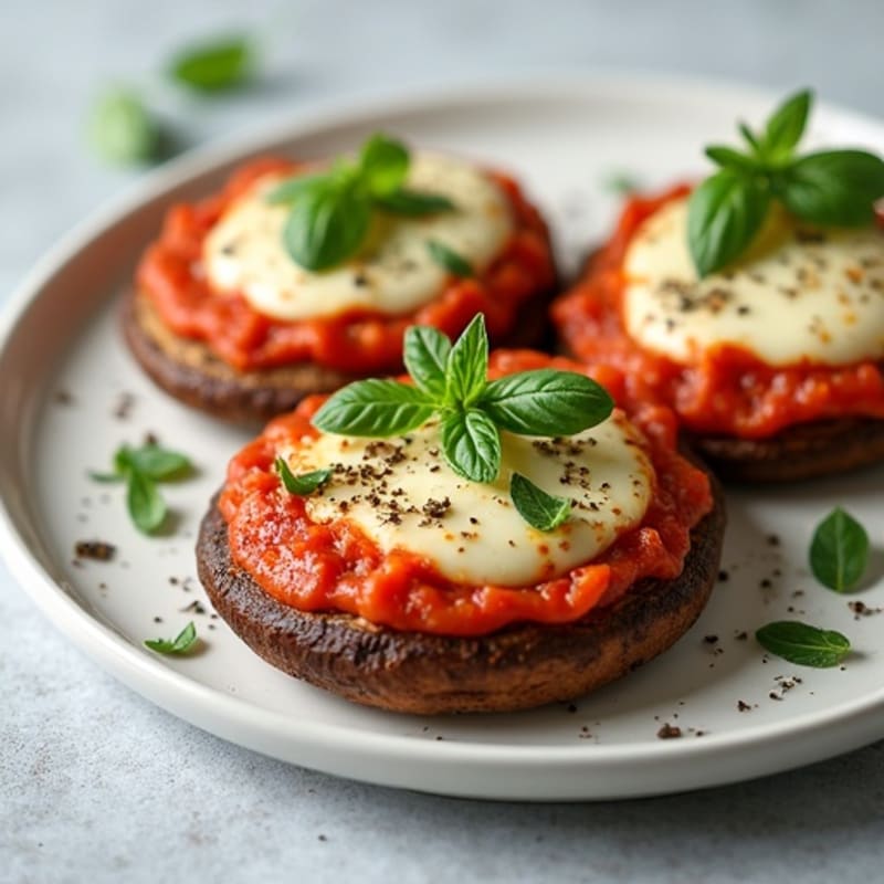 Roasted Portobello Pizzas with Turkey Pepperoni and Fresh Herbs