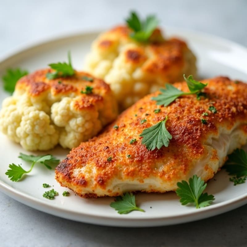 Crispy Almond-Crusted Chicken with Herb-Roasted Cauliflower Biscuits