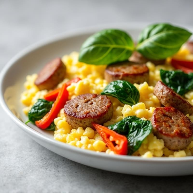 Chicken Sausage and Egg White Scramble with Spinach