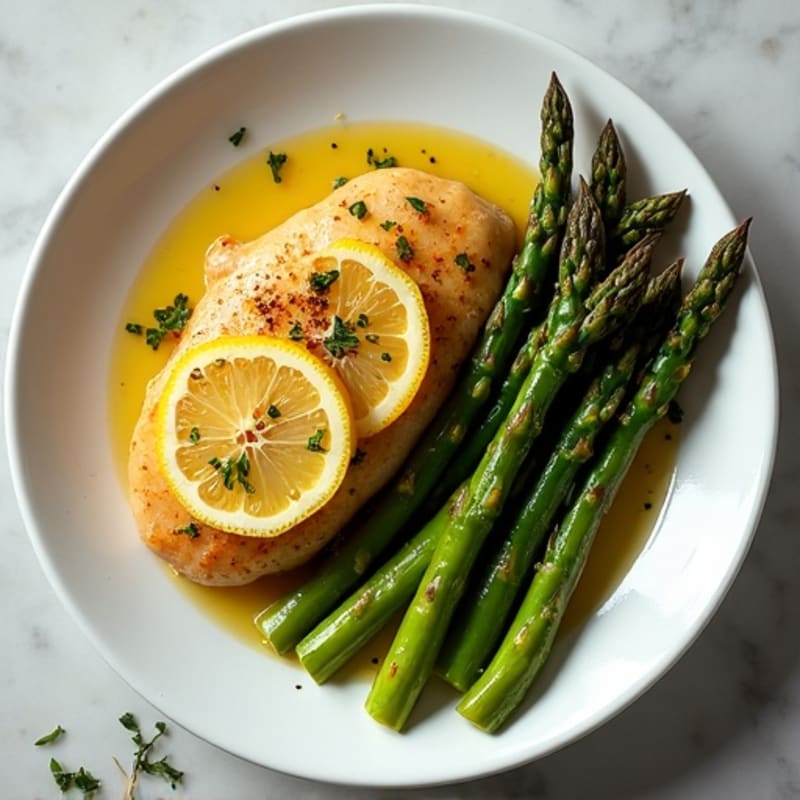 Lemon Garlic Pan-Seared Chicken with Roasted Asparagus