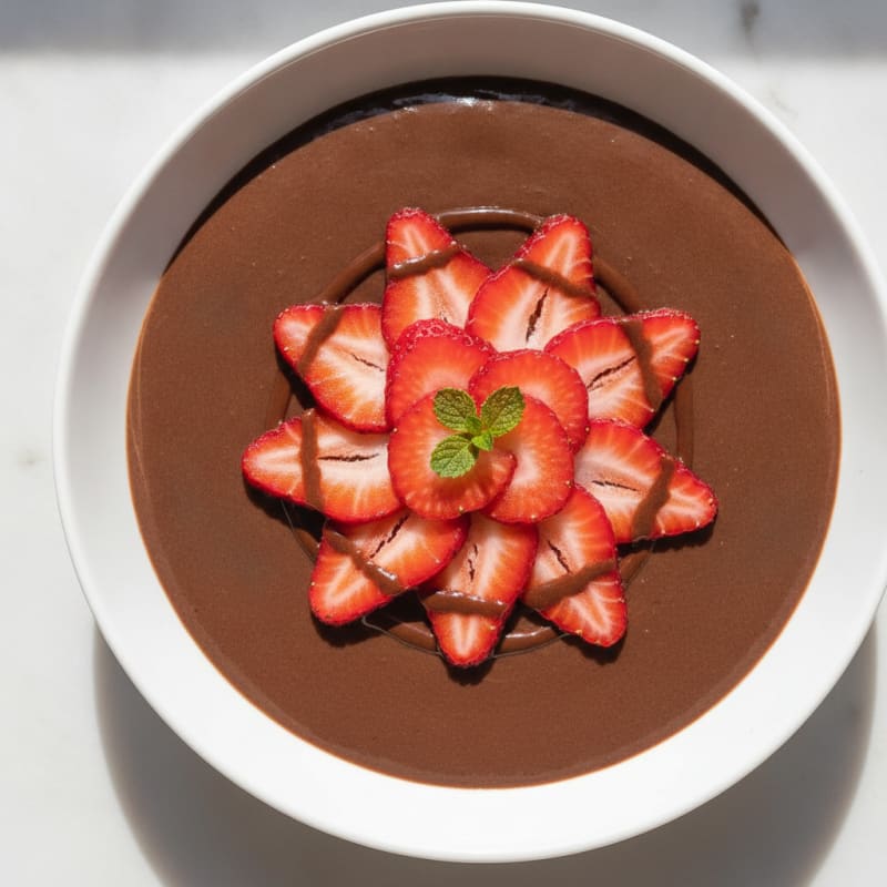 Silky Chocolate Protein Pudding with Sliced Strawberries