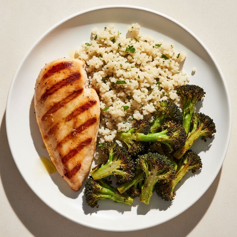 Grilled Chicken Breast with Quinoa and Roasted Broccoli