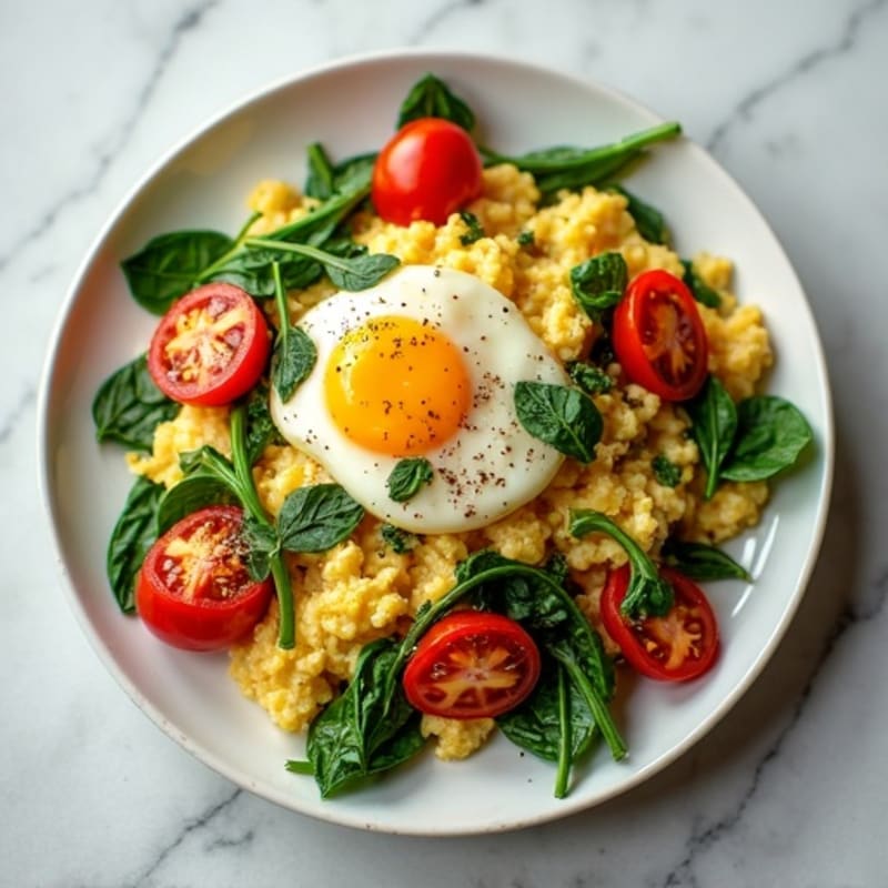 Egg White Spinach Scramble with Cherry Tomatoes