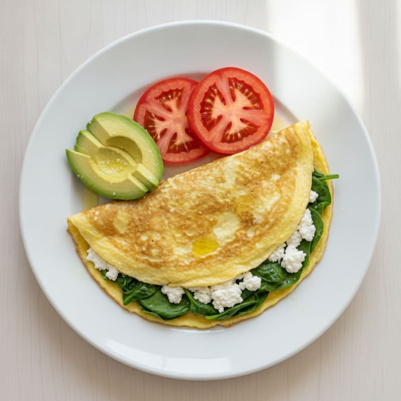 Egg White Spinach Omelette with Cottage Cheese and Tomato