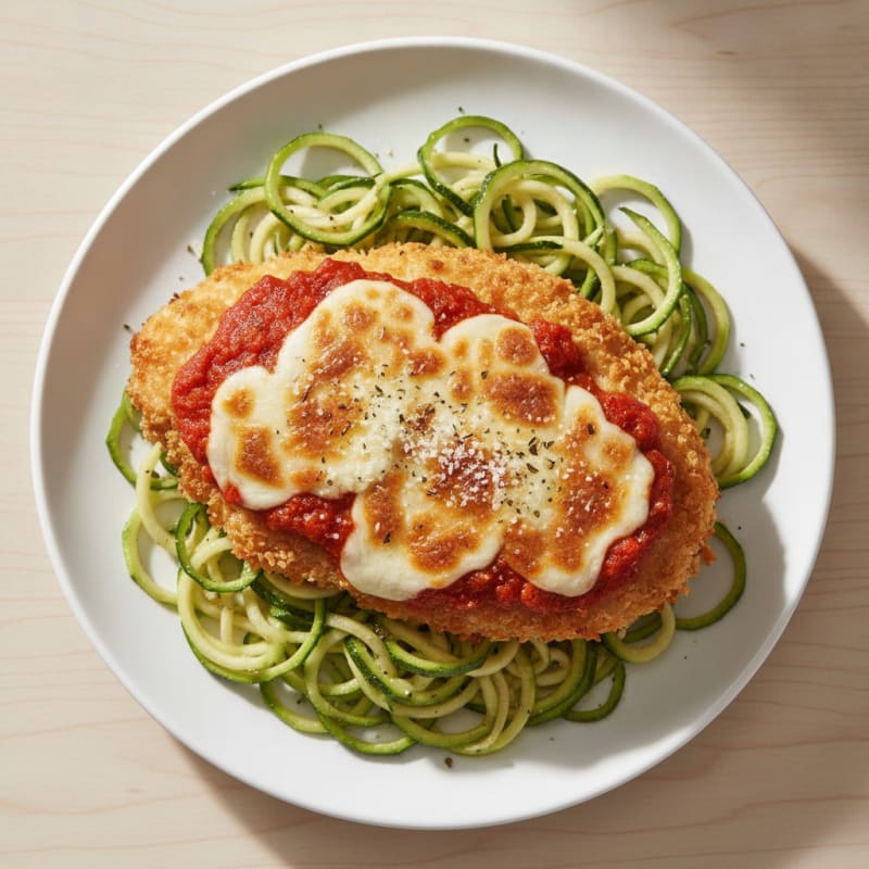 Crispy Chicken Parmesan with Zucchini Noodles