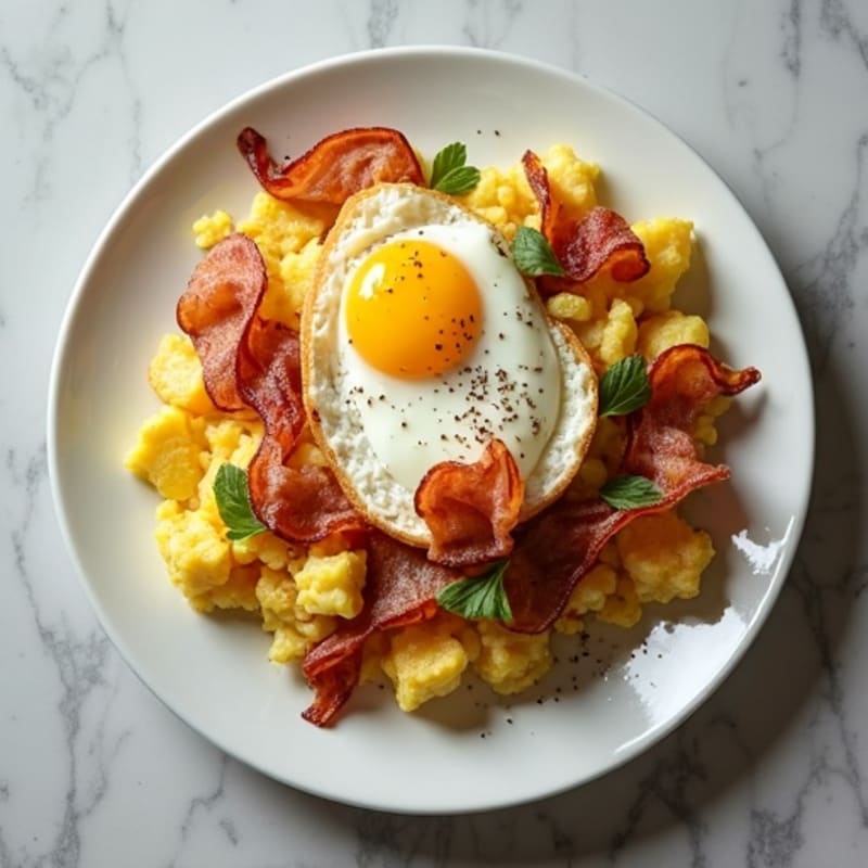 Turkey Bacon and Egg White Scramble with Crispy Potatoes