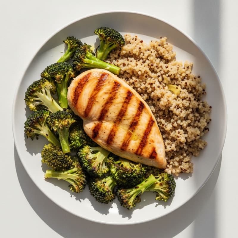 Grilled Chicken Breast with Roasted Broccoli and Quinoa