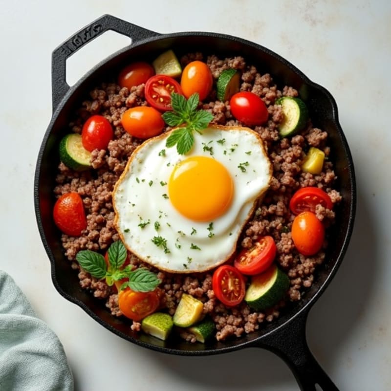 Herb-Seasoned Lean Ground Beef Skillet with Roasted Vegetables