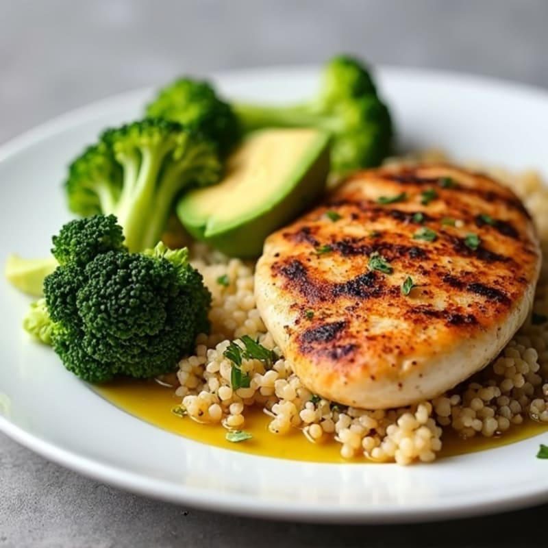 Grilled Chicken Breast with Quinoa and Roasted Broccoli