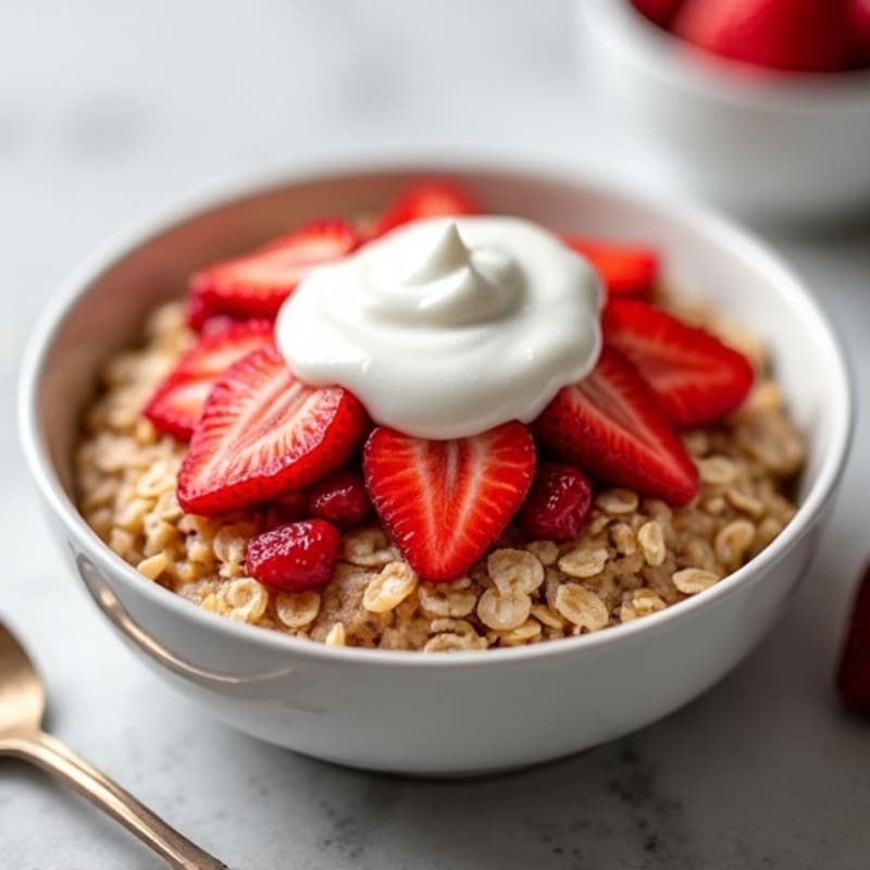 Strawberry Protein Baked Oats with Creamy Greek Yogurt