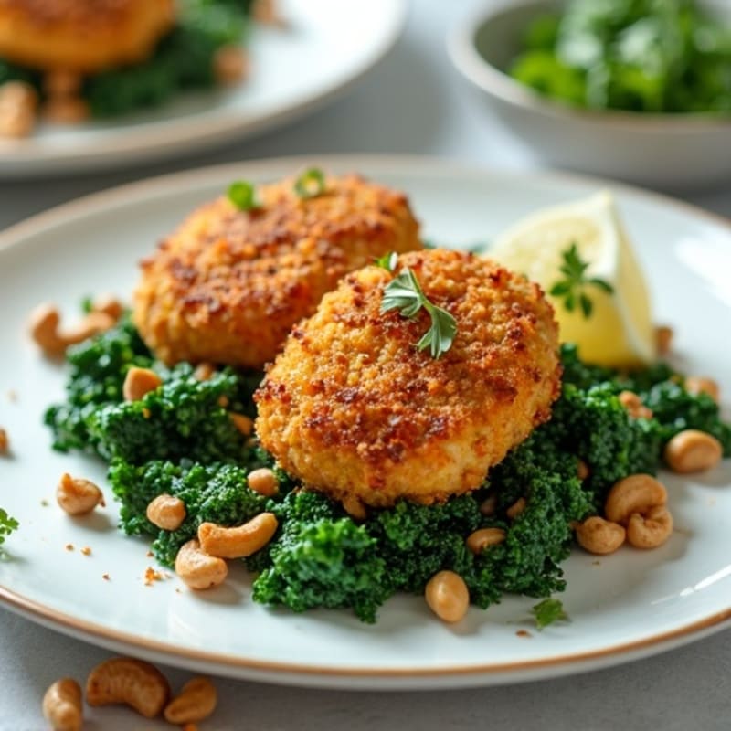 Crispy Ground Chicken with Silky Coconut Spinach and Toasted Cashews