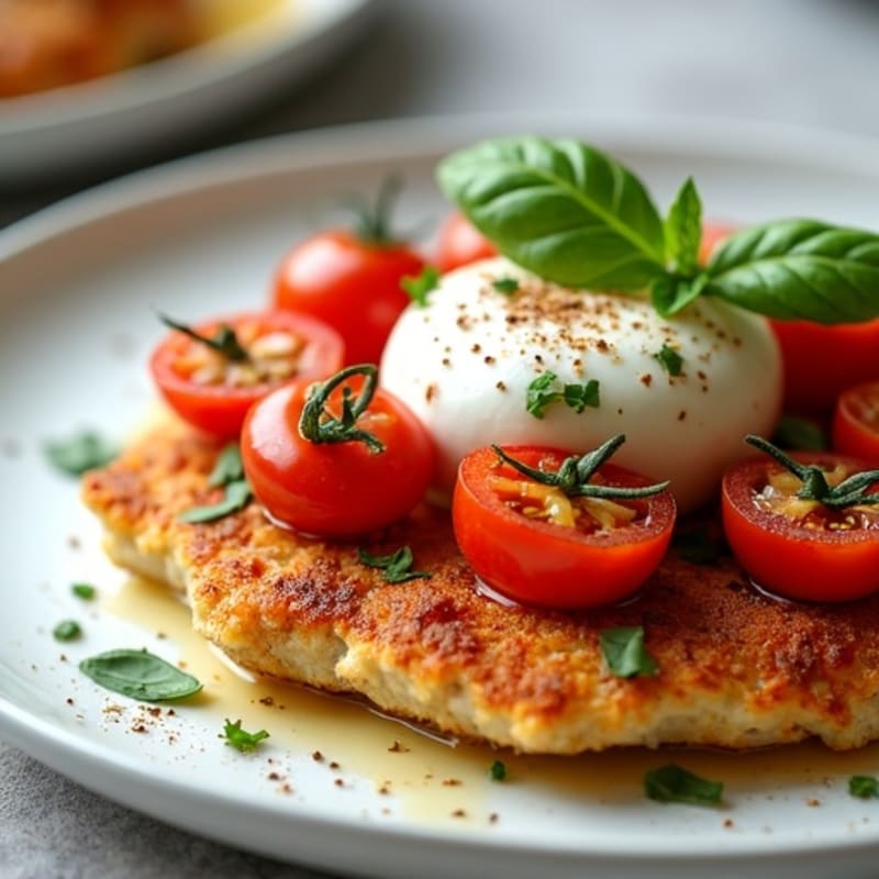 Crispy Chicken with Roasted Tomatoes, Fresh Mozzarella, and Basil