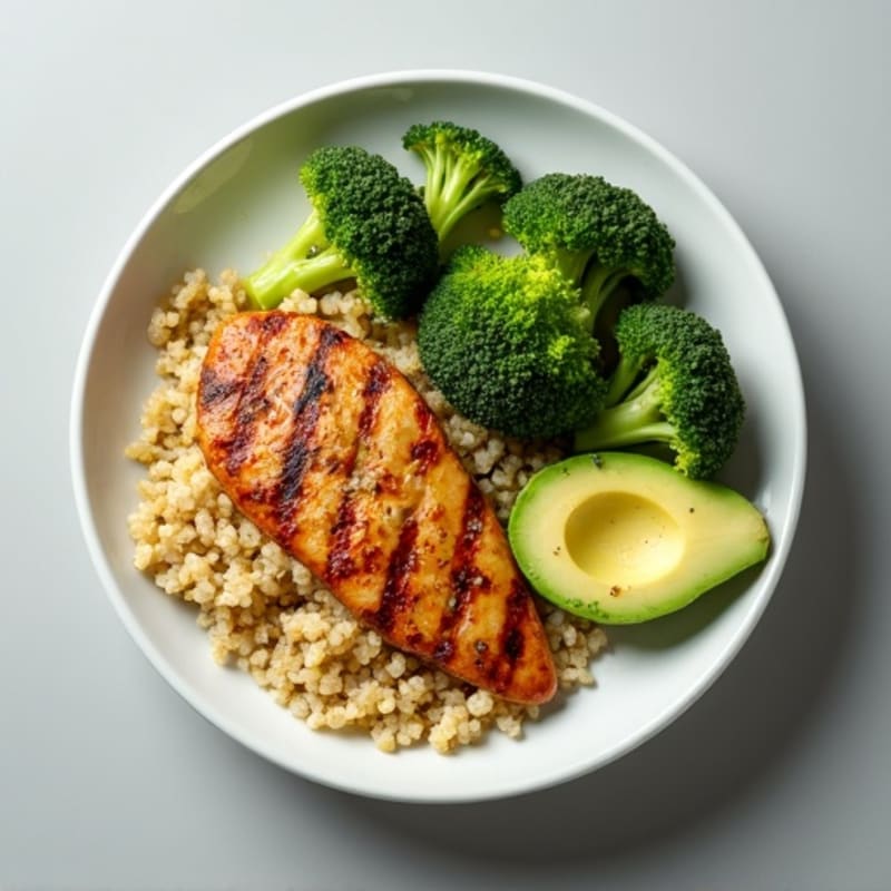 Grilled Chicken Breast with Quinoa and Roasted Broccoli