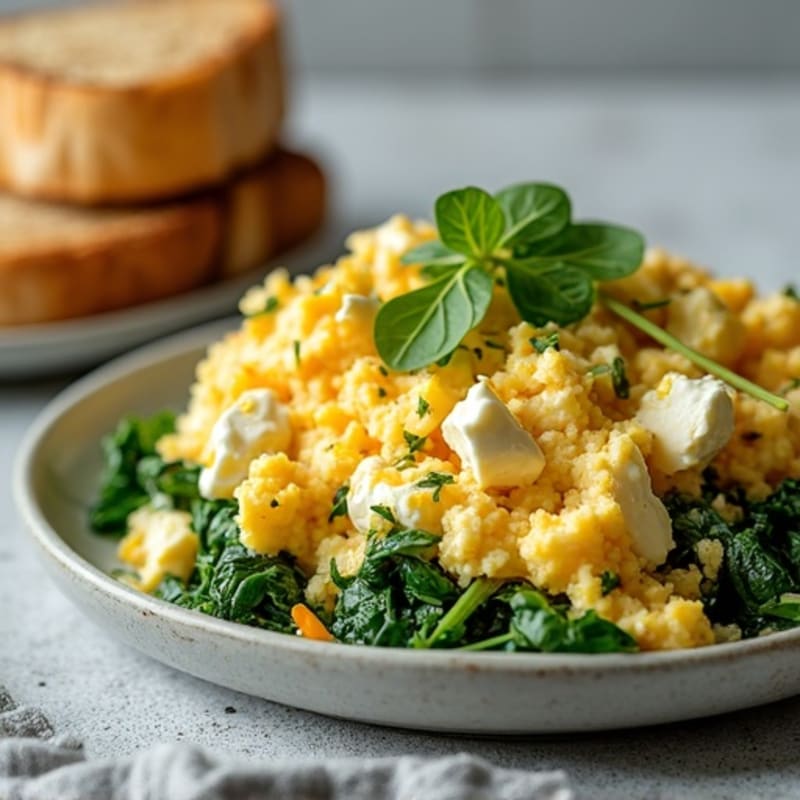 Egg White and Spinach Scramble with Cottage Cheese and Sliced Turkey