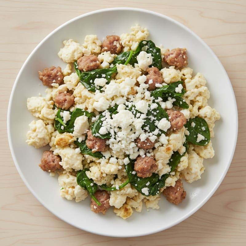 Egg White and Turkey Sausage Scramble with Spinach and Feta