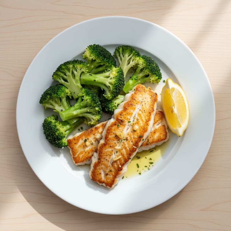 Seared Cod with Steamed Broccoli and Lemon