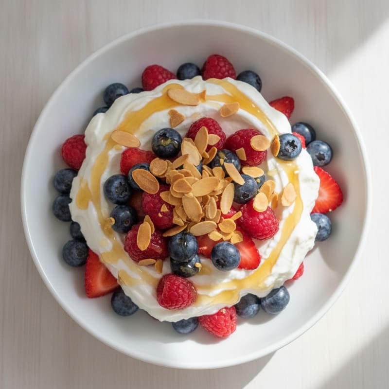 Greek Yogurt Protein Parfait with Mixed Berries and Almonds
