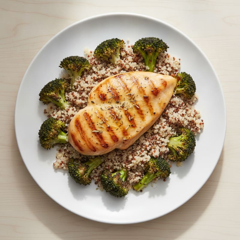 Grilled Chicken Breast with Quinoa and Roasted Broccoli