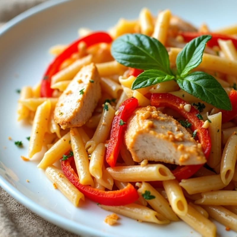 Spicy Creamy Jerk Chicken Pasta with Sautéed Bell Peppers