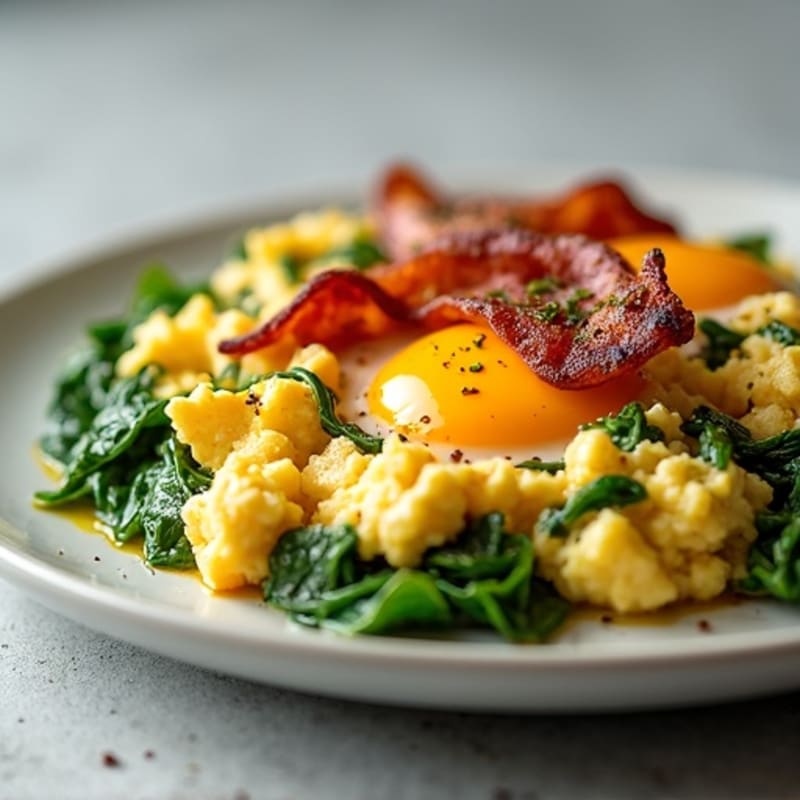 Cottage Cheese Egg Scramble with Spinach and Turkey Bacon