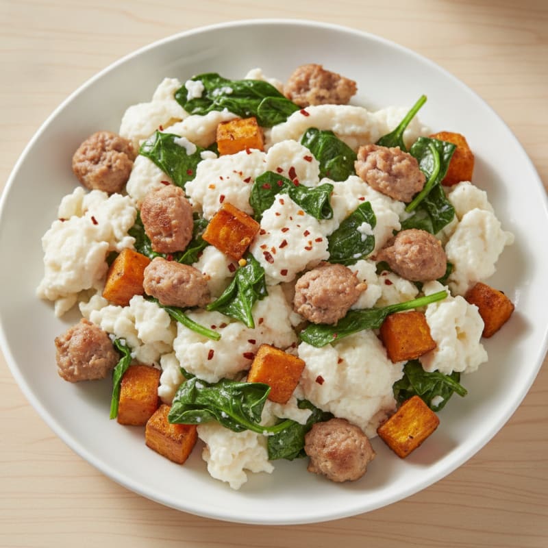 Egg White and Turkey Sausage Scramble with Spinach
