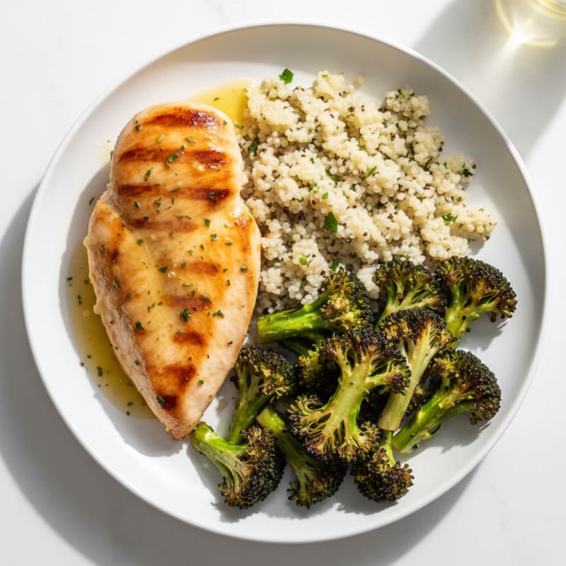Grilled Chicken Breast with Quinoa and Roasted Broccoli