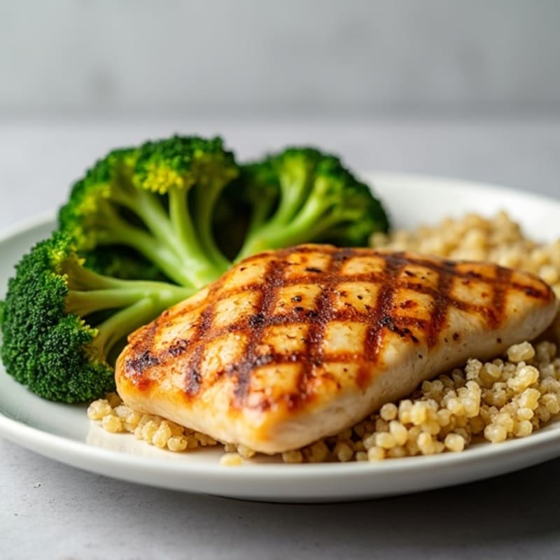 Grilled Chicken Breast with Quinoa and Roasted Broccoli