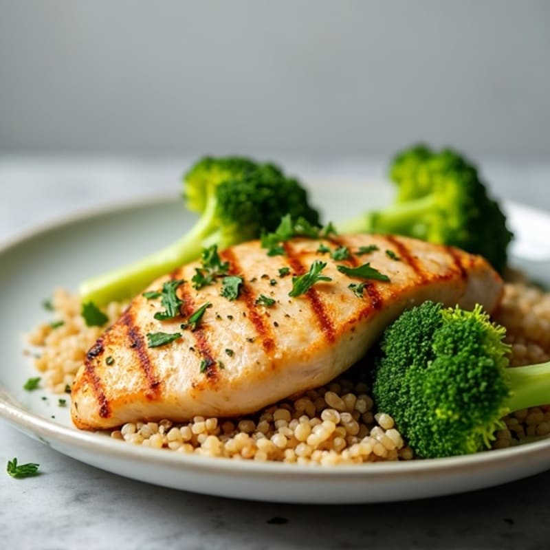 Grilled Chicken Breast with Quinoa and Steamed Broccoli