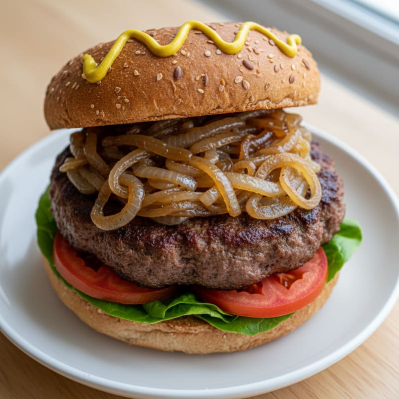 Classic Beef Burger with Caramelized Onions