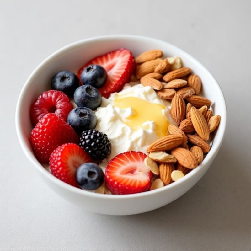 Cottage Cheese Berry Bowl with Almonds and Honey