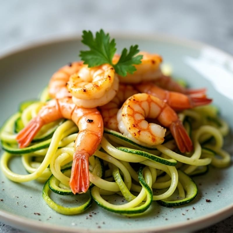 Pan-Seared Garlic Butter Shrimp with Fresh Zucchini Noodles