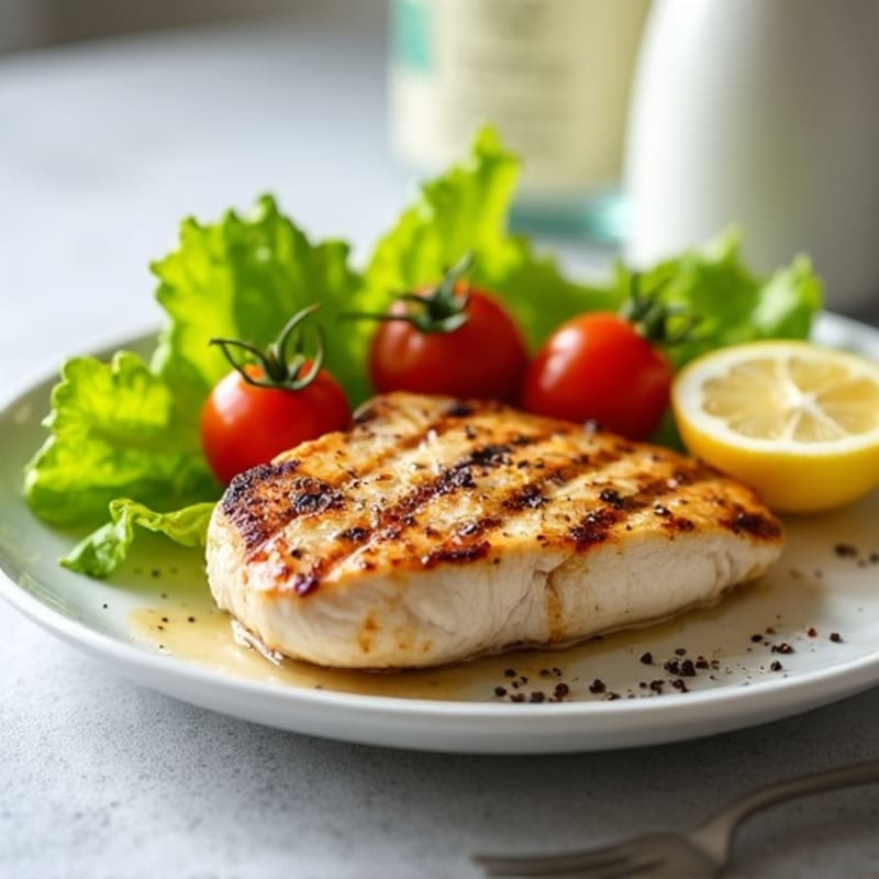 Grilled Chicken Breast with Crisp Romaine and Cherry Tomato Salad