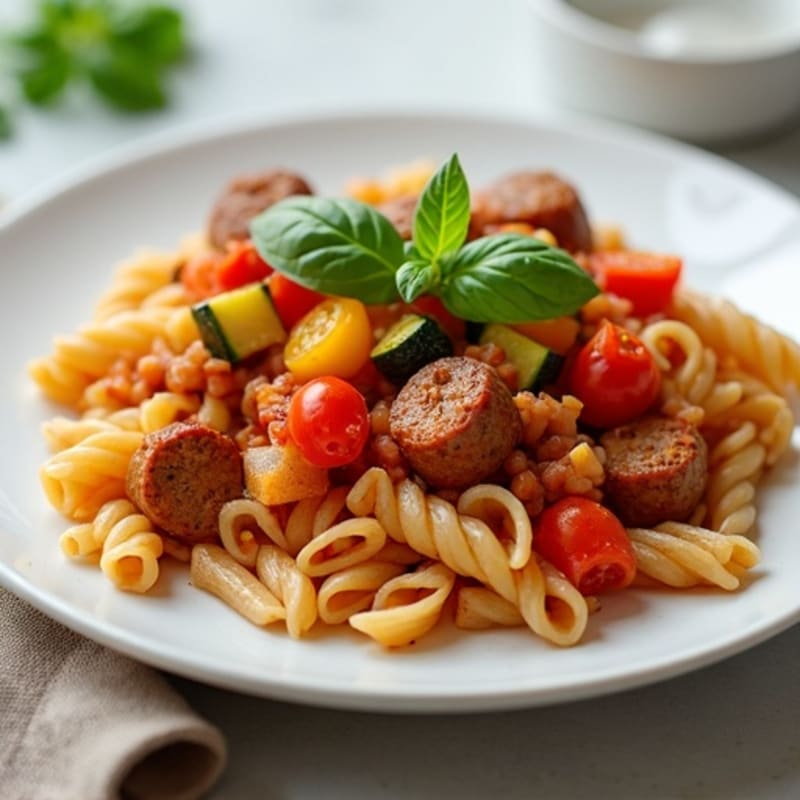 Healthy Sausage and Vegetable Ragu with Whole Wheat Pasta