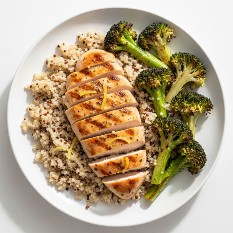 Grilled Chicken Breast with Quinoa and Roasted Broccoli