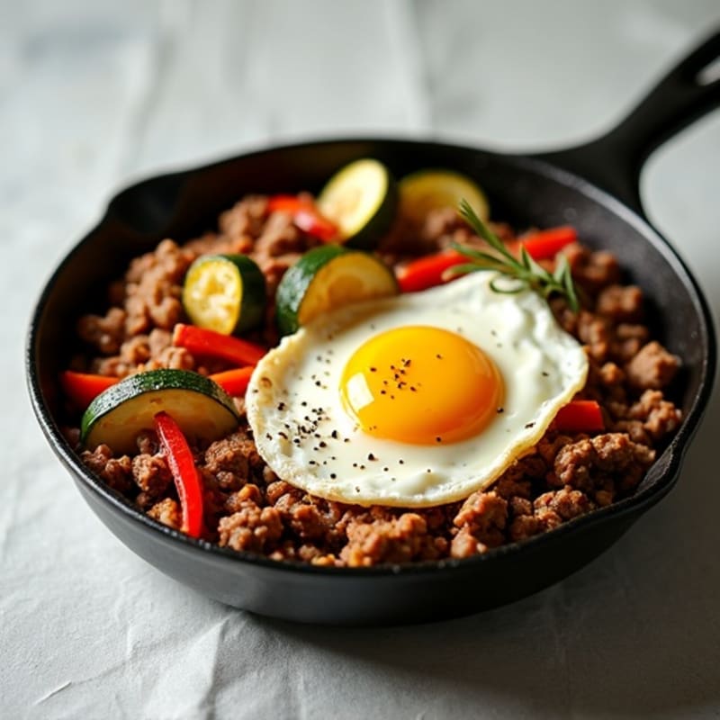 Lean Ground Beef and Roasted Vegetable Skillet