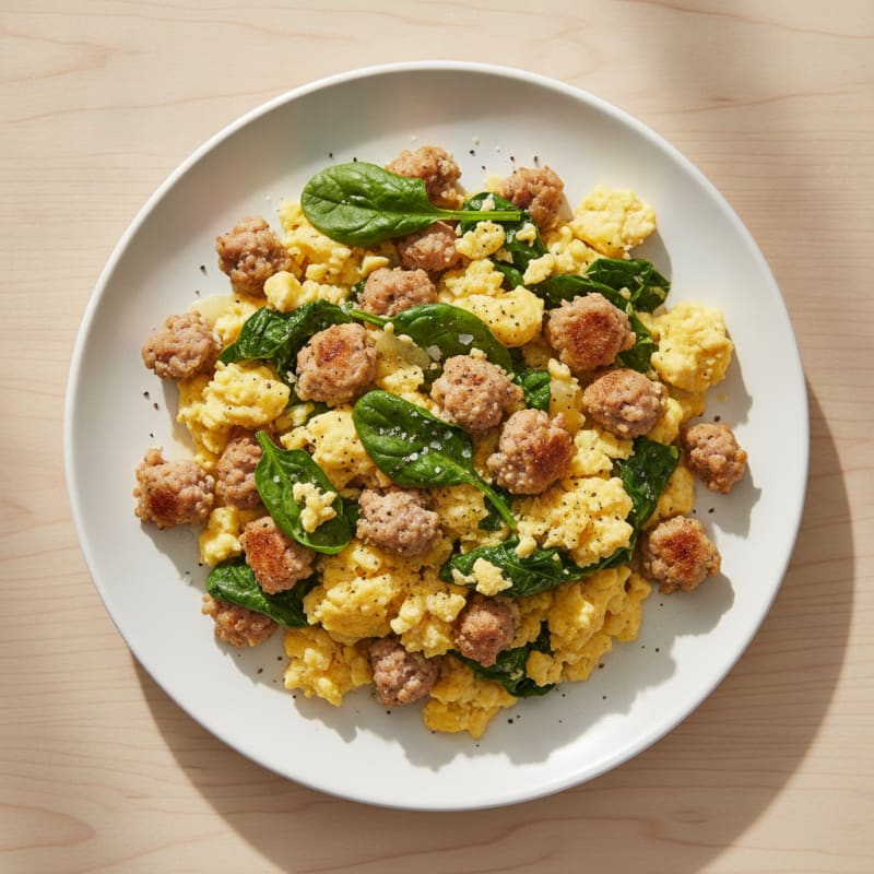 High-Protein Sausage and Spinach Egg Scramble