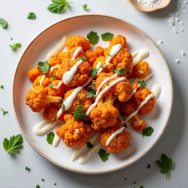 Crispy Buffalo Cauliflower with Ranch Drizzle